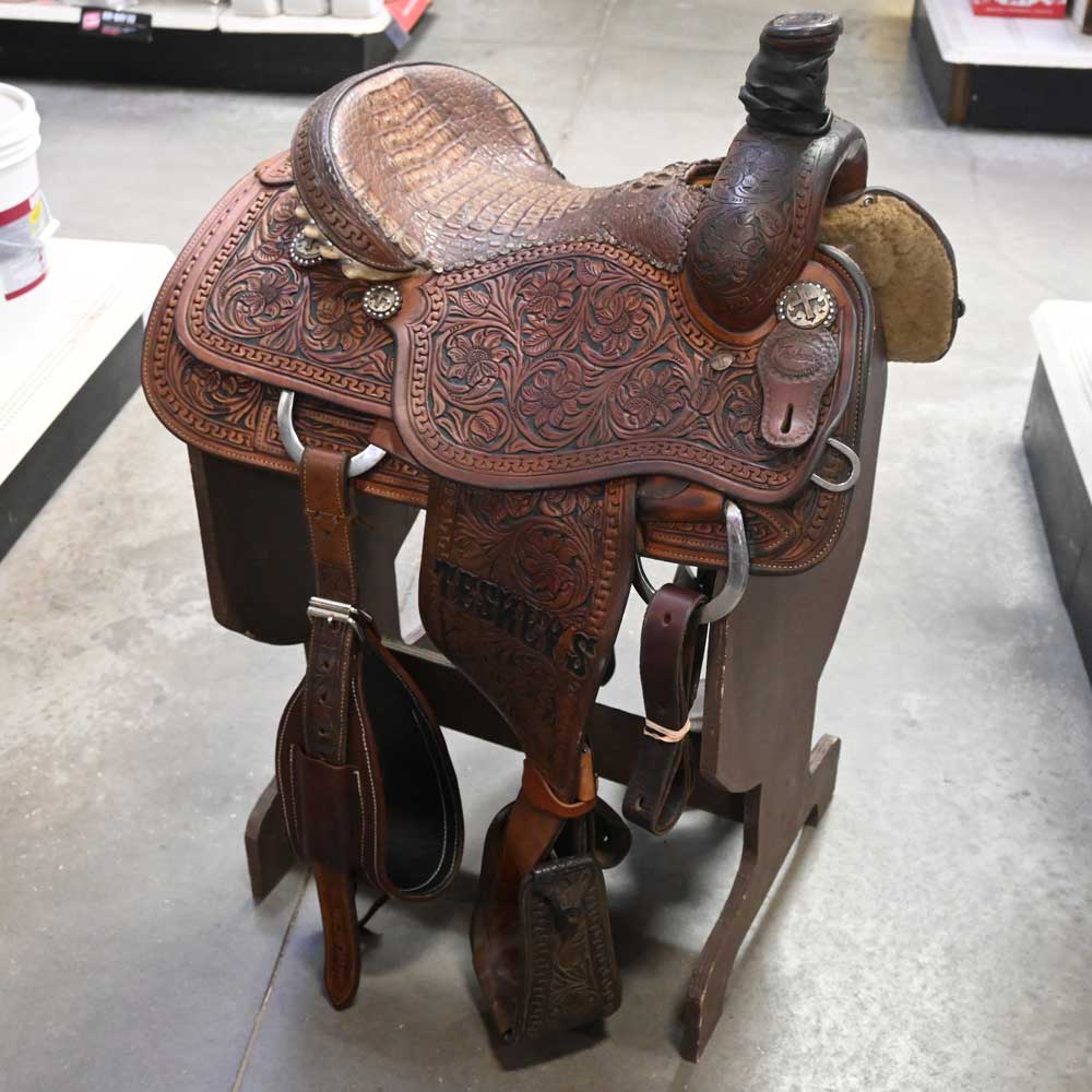 15" USED TESKEY'S ROPING SADDLE Saddles TESKEY'S SADDLERY LLC   