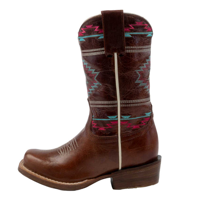Roper Girl's Arizona Cutter Toe Waxy Brown Aztec Western Boot KIDS - Footwear - Boots Roper Apparel & Footwear