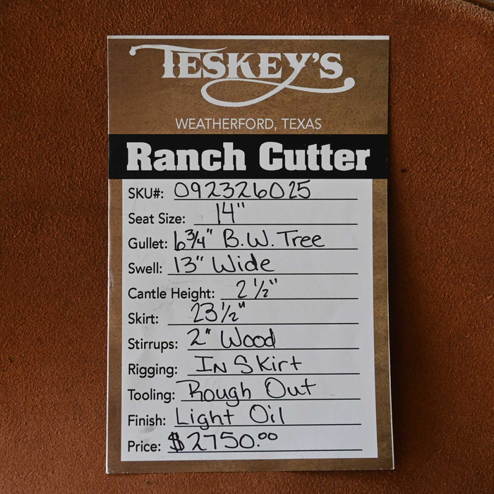 14" TESKEY'S PRO CUTTER RANCH CUTTER SADDLE