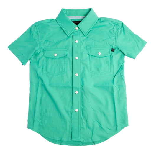Rock & Roll Denim Boy's Tek Solid Emerald Pearl Snap Shirt KIDS - Boys - Clothing - Shirts - Short Sleeve Shirts Panhandle