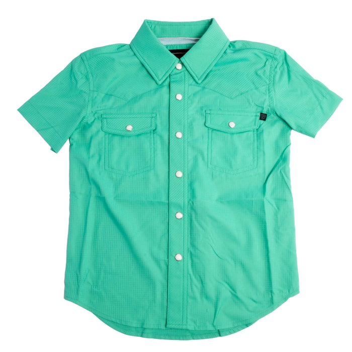 Rock & Roll Denim Boy's Tek Solid Emerald Pearl Snap Shirt KIDS - Boys - Clothing - Shirts - Short Sleeve Shirts Panhandle