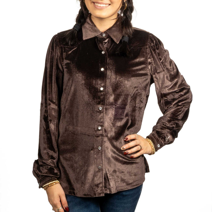 Cruel Denim Women's Brown Velvet Snap Top