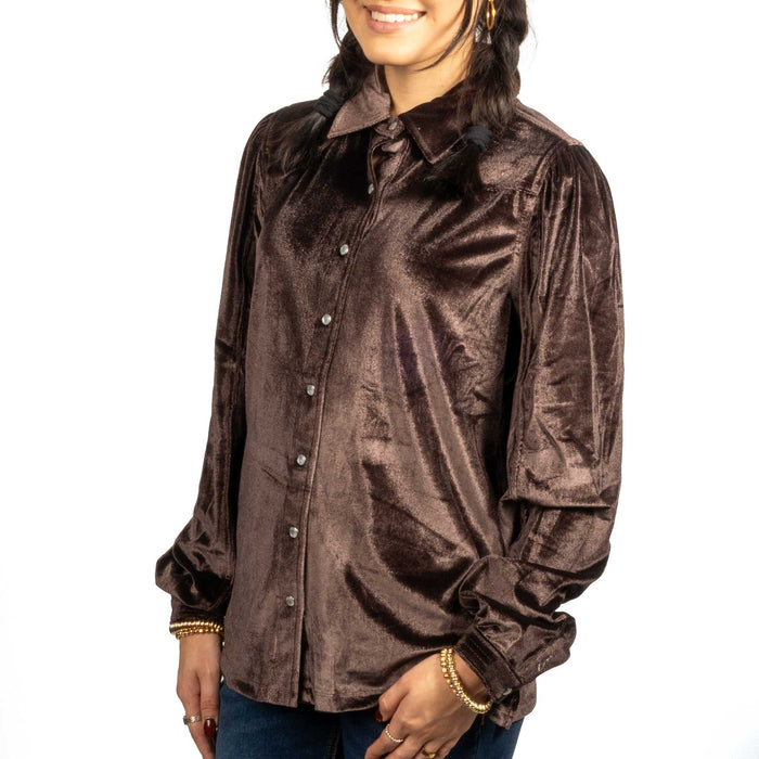 Cruel Denim Women's Brown Velvet Snap Top