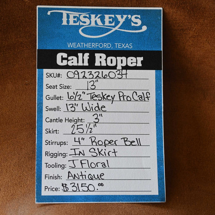 13" TESKEY'S CALF ROPING SADDLE