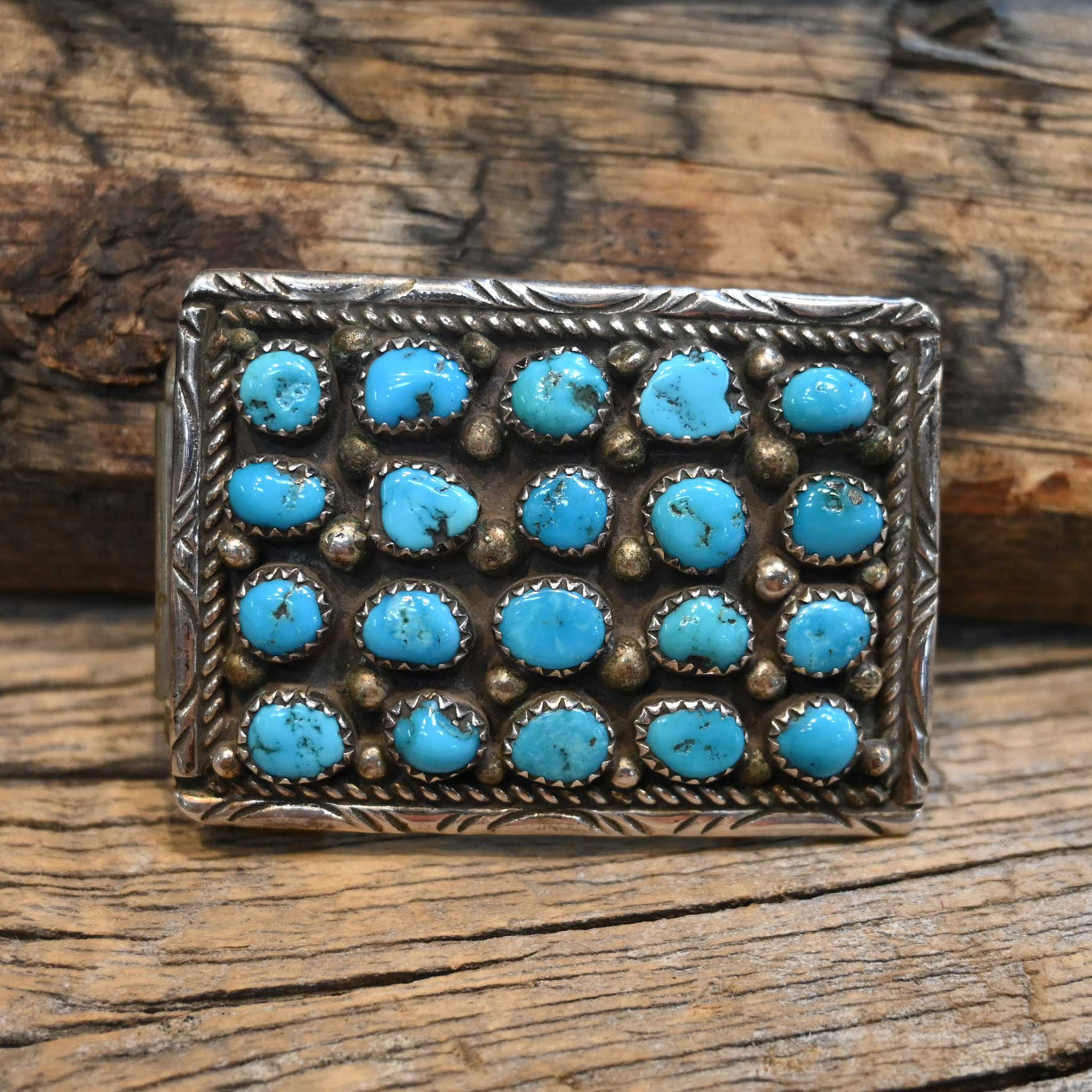 Sterling Silver Native Belt Buckle w/Turquoise Stones Collectibles MISC