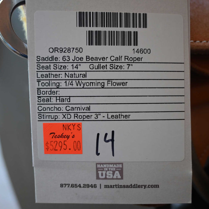 14" MARTIN JOE BEAVER CALF ROPING SADDLE Saddles - New Martin Saddlery