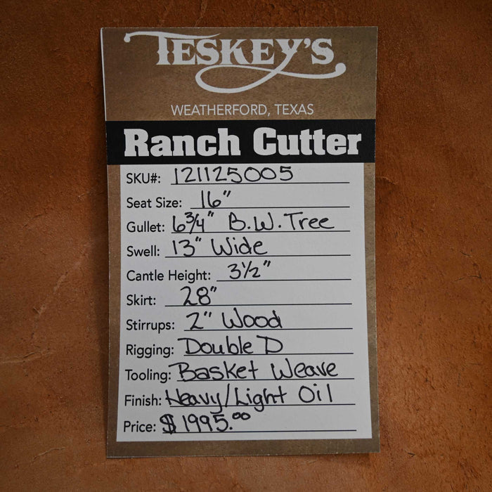 16" TESKEY'S RANCH CUTTER SADDLE Saddles - New Teskey's Saddlery