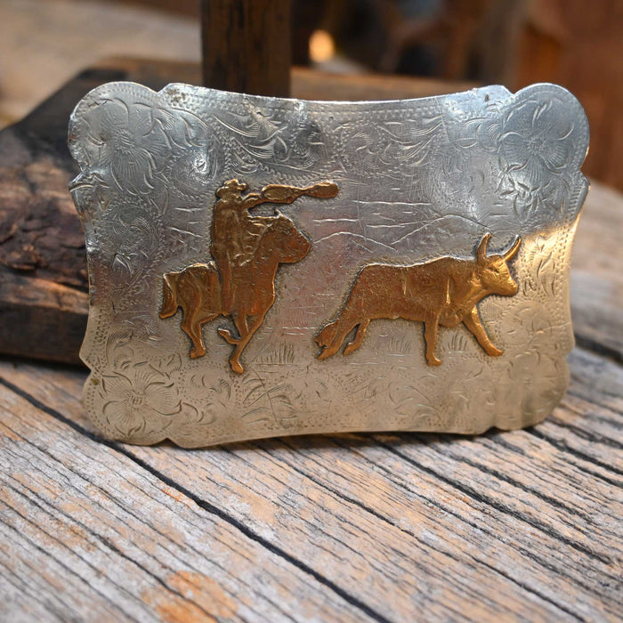 Vintage HL Nickel & Brass Team Roper Buckle
