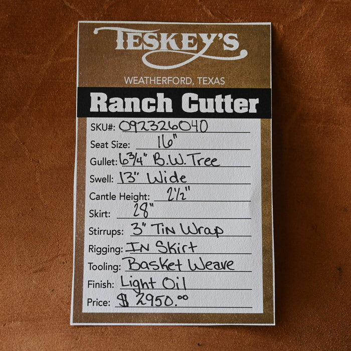16" TESKEY'S RANCH CUTTER SADDLE