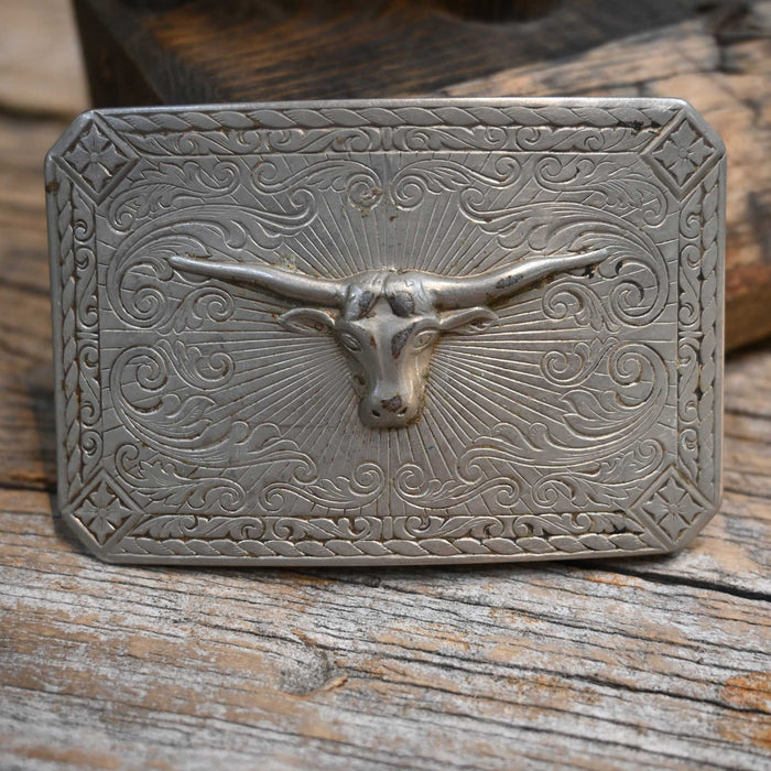 Vintage Nickel Planted Longhorn Buckles