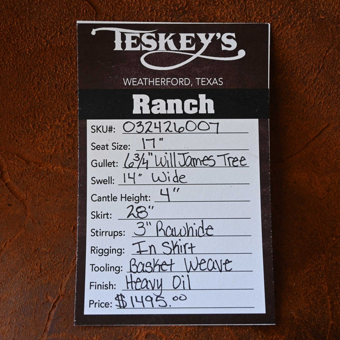 17" TESKEY'S STRIP DOWN RANCH SADDLE Saddles - New Teskey's Saddlery