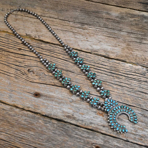 1950's Sterling Silver & Turquoise Squash Blossom Necklace Collectibles MISC