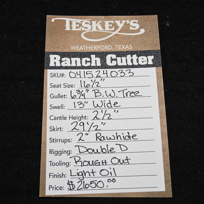 16.5" TESKEY'S PRO CUTTER RANCH CUTTER SADDLE Saddles - New Teskey's Saddlery