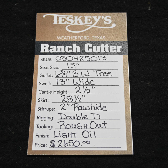 15" TESKEY'S PRO CUTTER RANCH CUTTER SADDLE Saddles - New Teskey's Saddlery