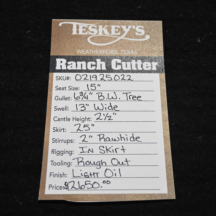 15" TESKEY'S PRO CUTTER RANCH CUTTER SADDLE Saddles - New Teskey's Saddlery
