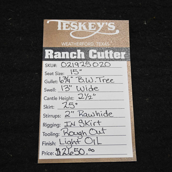 15" TESKEY'S PRO CUTTER RANCH CUTTER SADDLE Saddles - New Teskey's Saddlery