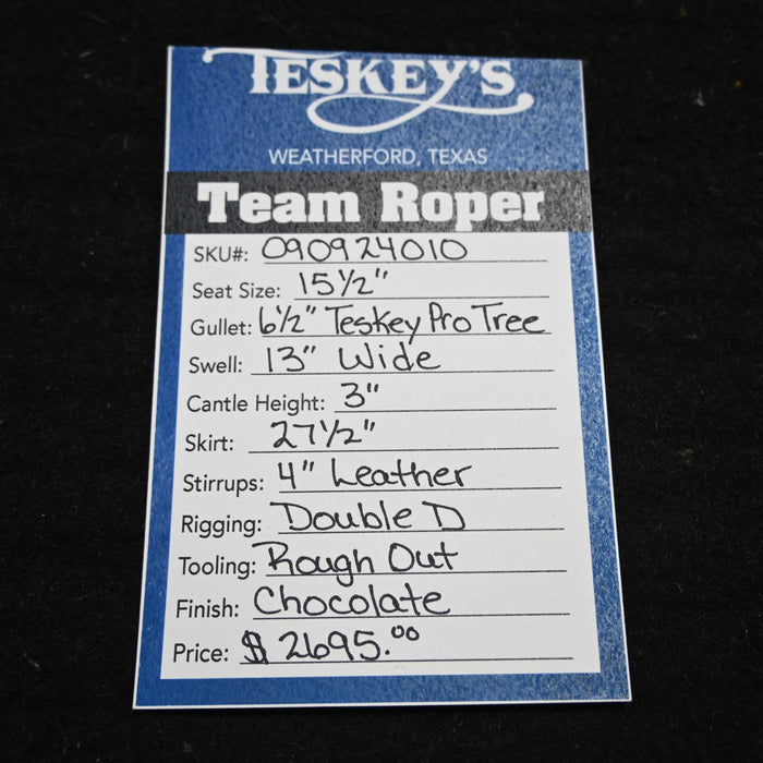 15.5" TESKEY'S TEAM ROPING SADDLE Saddles - New Teskey's Saddlery