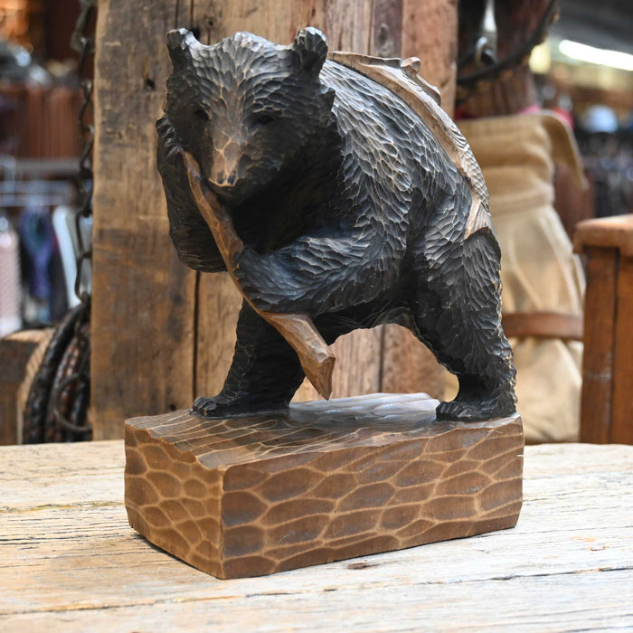 Vintage Wood Carved Bear & His Catch