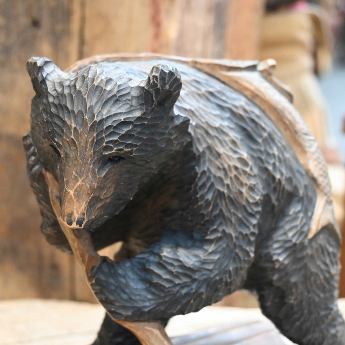 Vintage Wood Carved Bear & His Catch