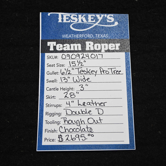 15.5" TESKEY'S TEAM ROPING SADDLE Saddles - New Teskey's Saddlery