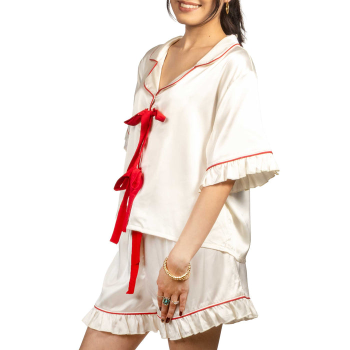 Satin Red Front Tie PJ Set