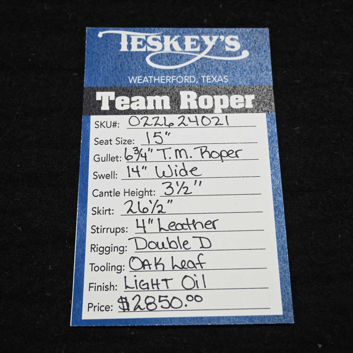 15" TESKEY'S TEAM ROPING SADDLE Saddles - New Teskey's Saddlery