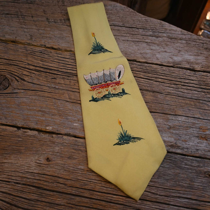 1950's Hand Painted Yellow Silk Tie