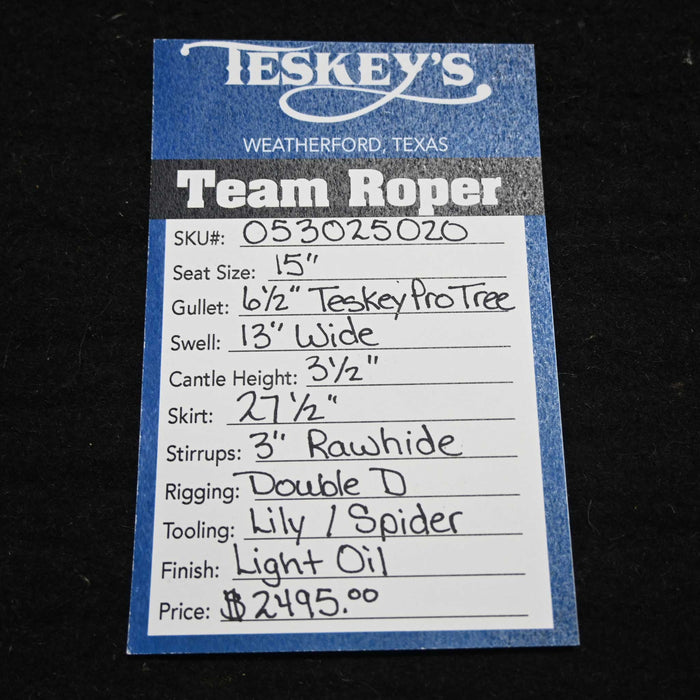 15" TESKEY'S TEAM ROPING SADDLE Saddles - New Teskey's Saddlery