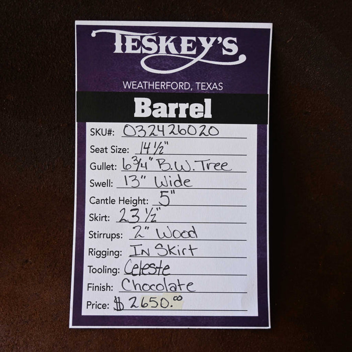 14.5" TESKEY'S BARREL SADDLE Saddles - New Teskey's Saddlery