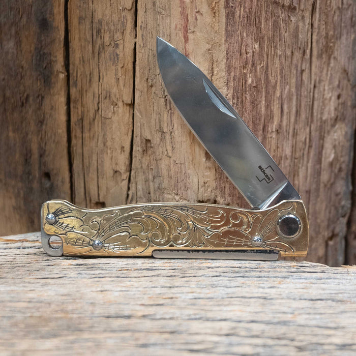 Kamphaus Brass Engraved Boker Pocket Knife