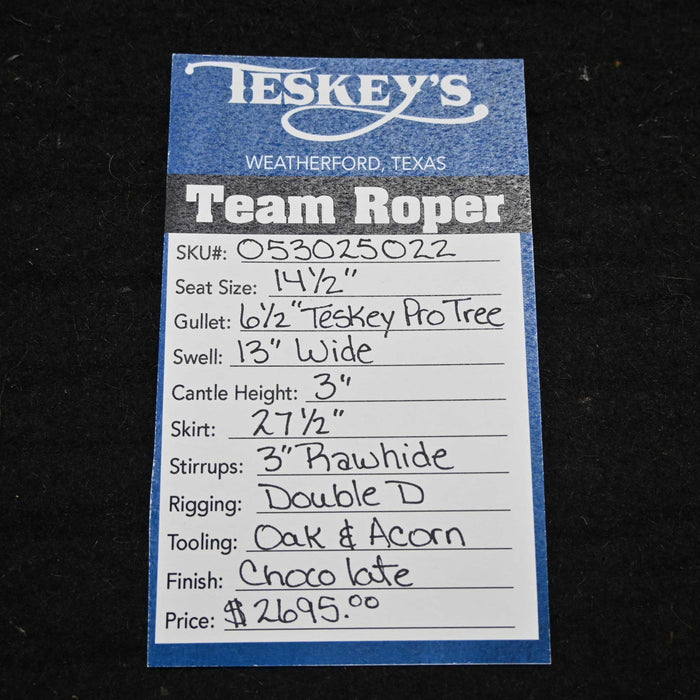14.5" TESKEY'S TEAM ROPING SADDLE Saddles - New Teskey's Saddlery