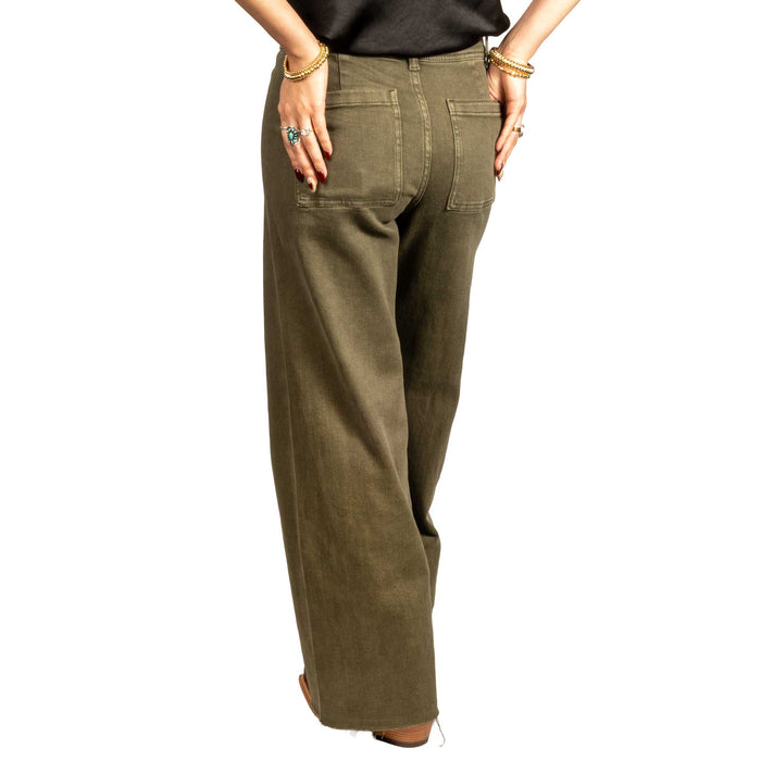 Straight Wide Leg Faded Olive Denim Jean