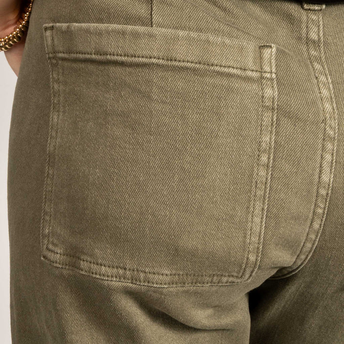 Straight Wide Leg Faded Olive Denim Jean