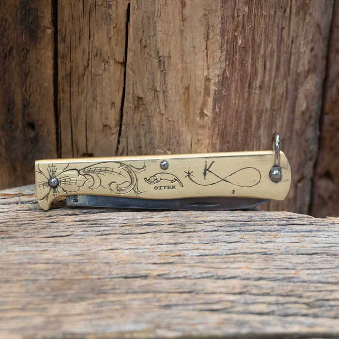 Kamphaus Brass Engraved Mercator Otter Pocket Knife