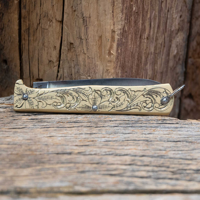 Kamphaus Brass Engraved Mercator Otter Pocket Knife