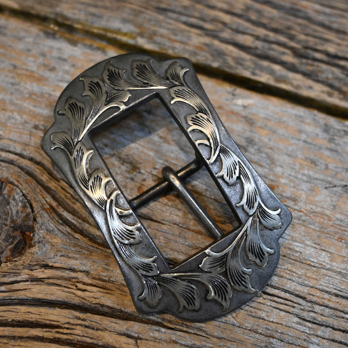 B. Anthony 3/4"  Silver Mounted Floral Square Buckle