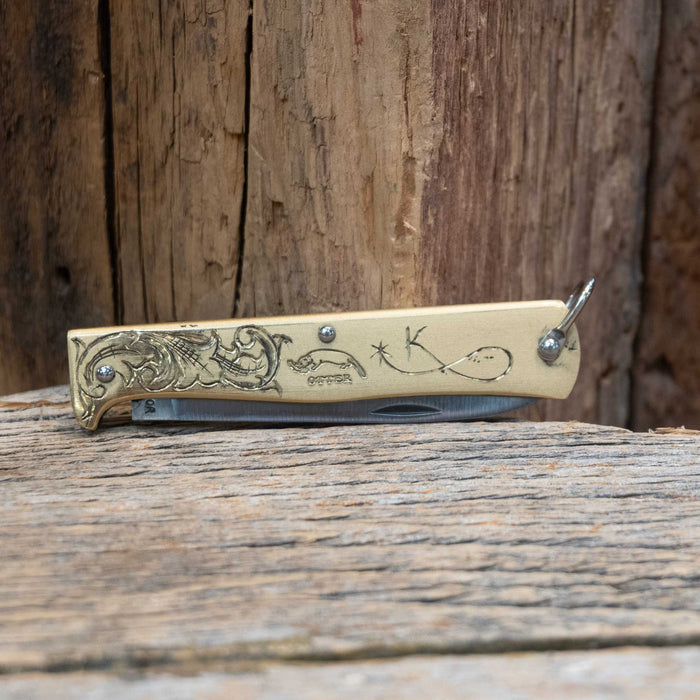 Kamphaus Brass Engraved Mercator Otter Pocket Knife