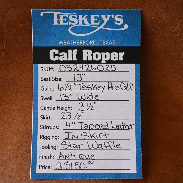 13" TESKEY'S CALF ROPING SADDLE Saddles - New Teskey's Saddlery
