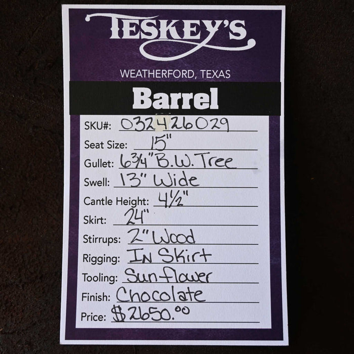 15" TESKEY'S BARREL SADDLE Saddles - New Teskey's Saddlery