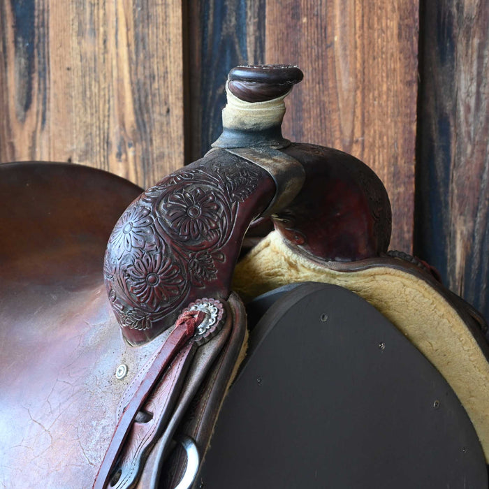 15" USED TAD SANDERS TEAM ROPING SADDLE