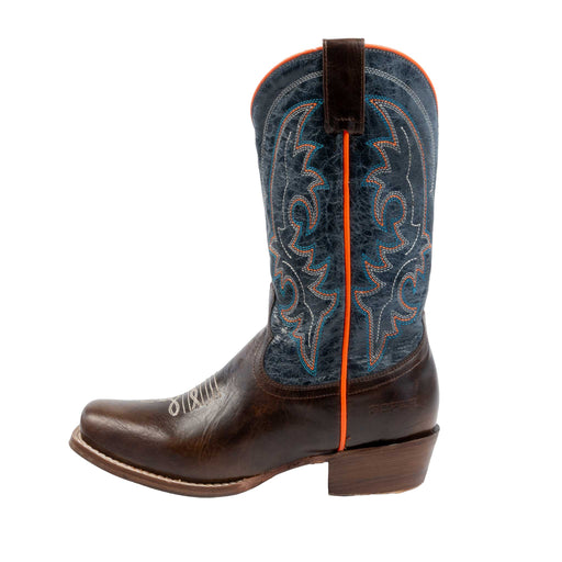 Roper Boy's Clint Cutter Toe Burnish Brown Dark Blue Western Boot KIDS - Footwear - Boots Roper Apparel & Footwear