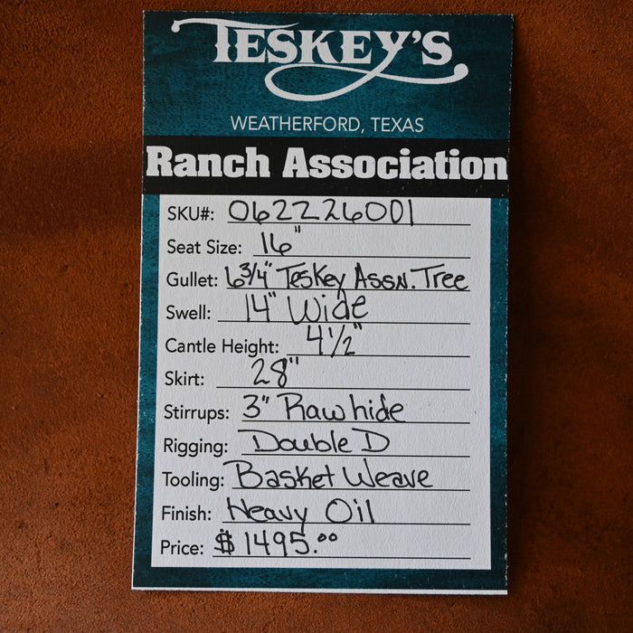 16" TESKEY'S RANCH ASSOCIATION SADDLE Saddles - New Teskey's Saddlery