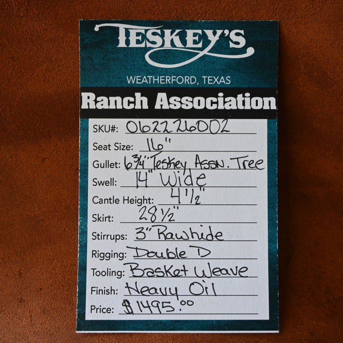 16" TESKEY'S RANCH ASSOCIATION SADDLE Saddles - New Teskey's Saddlery