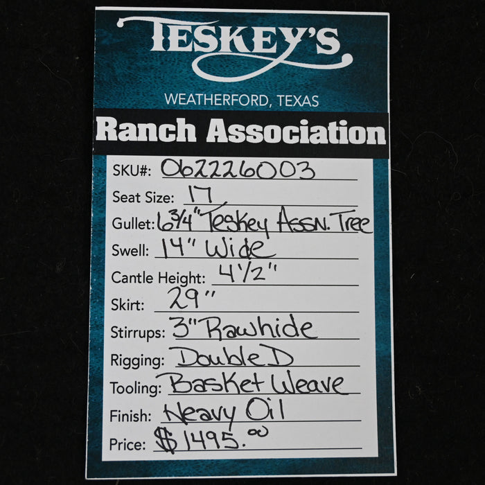 17" TESKEY'S RANCH ASSOCAITION SADDLE Saddles - New Teskey's Saddlery