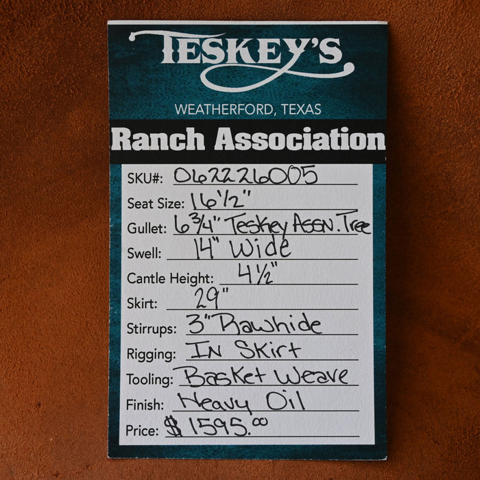 16.5" TESKEY'S RANCH ASSOCAITION SADDLE Saddles - New Teskey's Saddlery