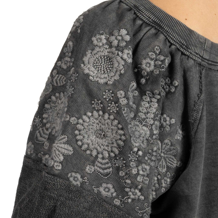 Ivy Jane Charcoal Embroidered Floral Knit Top