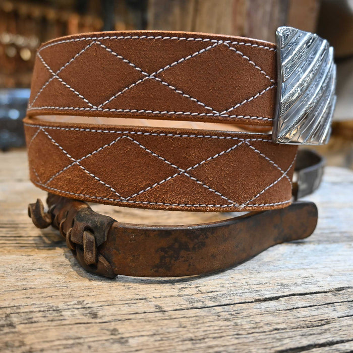 Adam Lahey Brown Diamond Stitch Belt