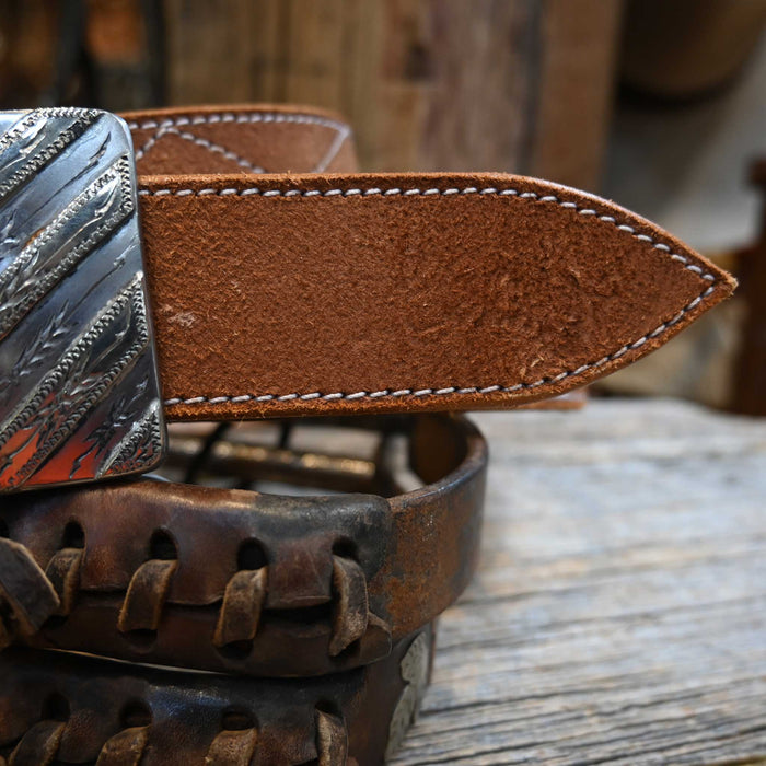 Adam Lahey Brown Diamond Stitch Belt