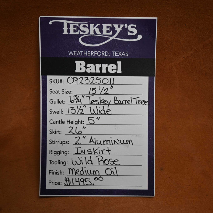 15.5" TESKEY'S BARREL SADDLE Saddles - New Teskey's Saddlery