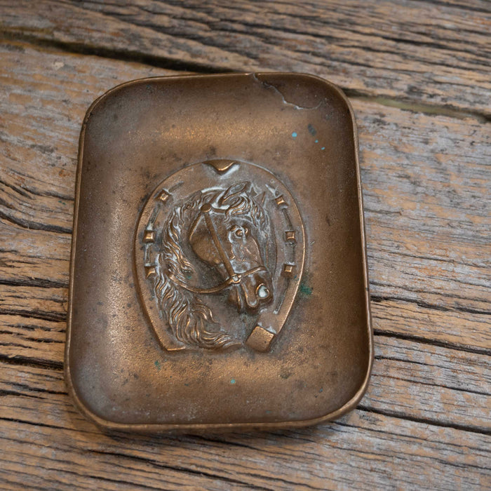 Vintage Heavy Brass Horse Head Coin Dish